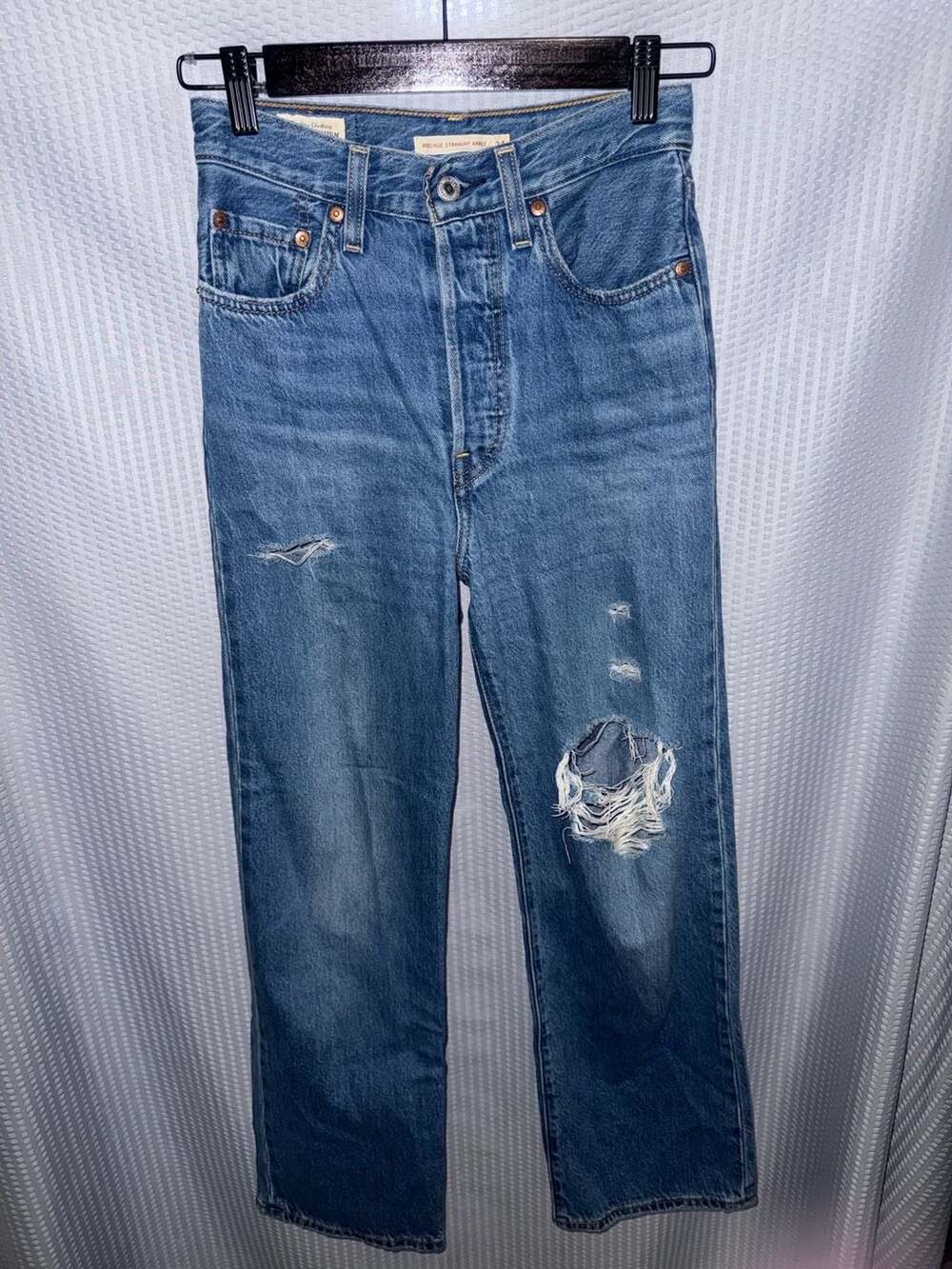 Levi's Ribcage Straight Ankle Jeans with Distressing